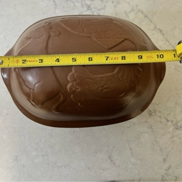 Vintage Glazed Terra Cotta Clay Baking Oven w/ Lid Chicken Fish Beef 12" L 8" W - Picture 9 of 9